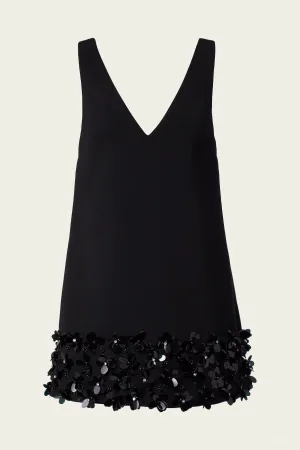 Black Crepe 3D Sequin Mini Dress