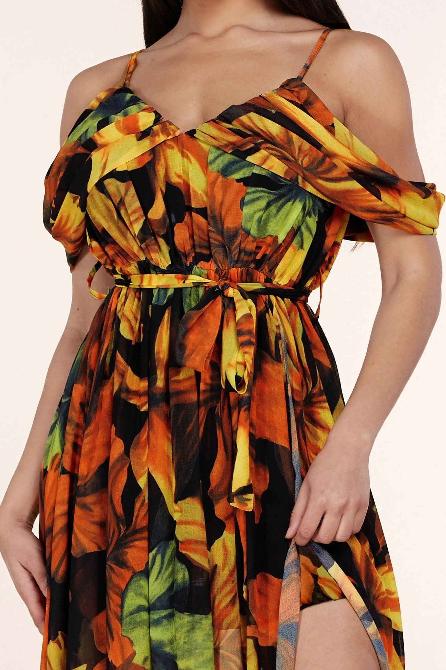 BLACK FLORAL MAXI DRESS OFF THE SHOUDER