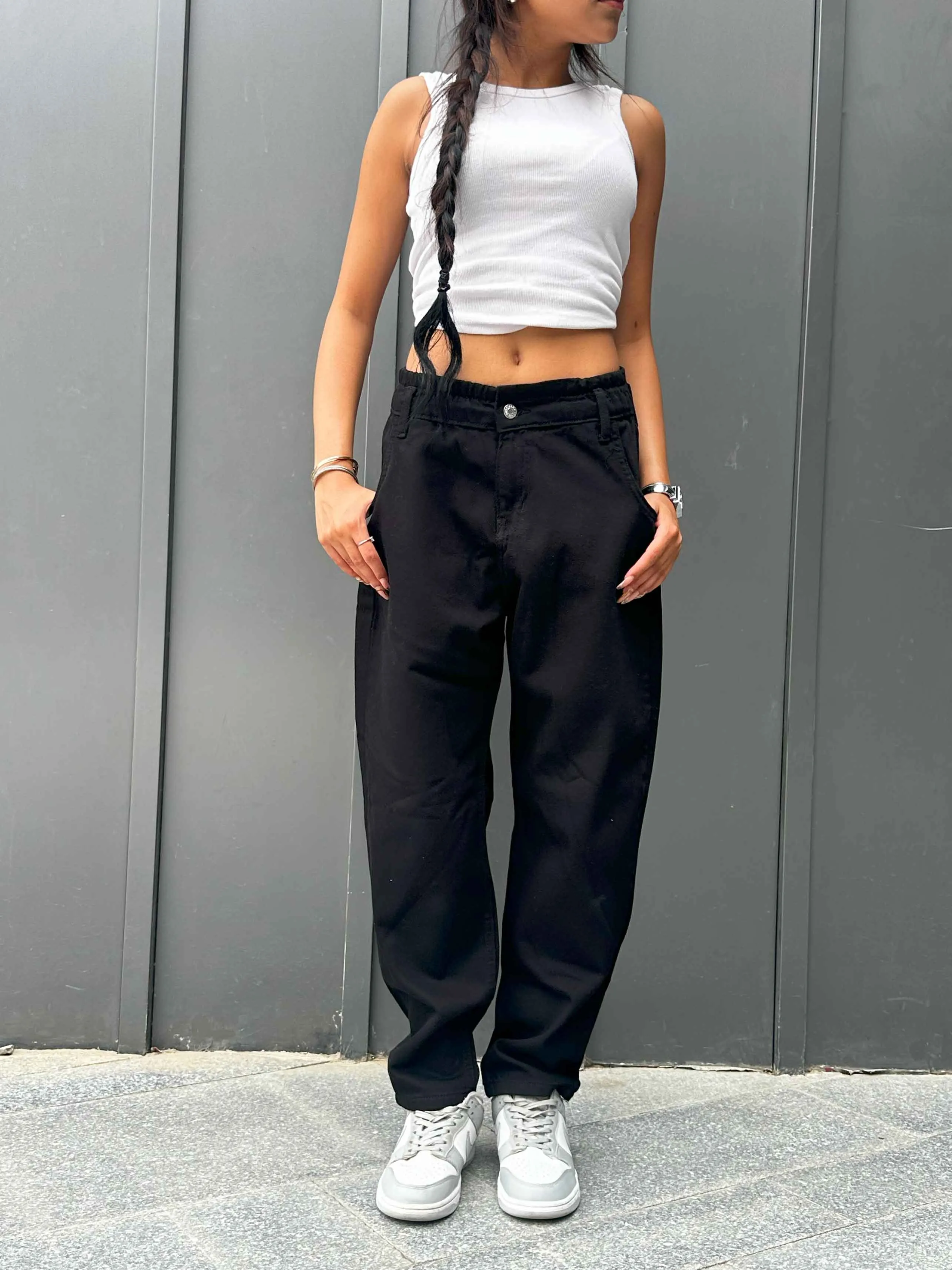 Black Paper Bag Boyfriend Jeans.