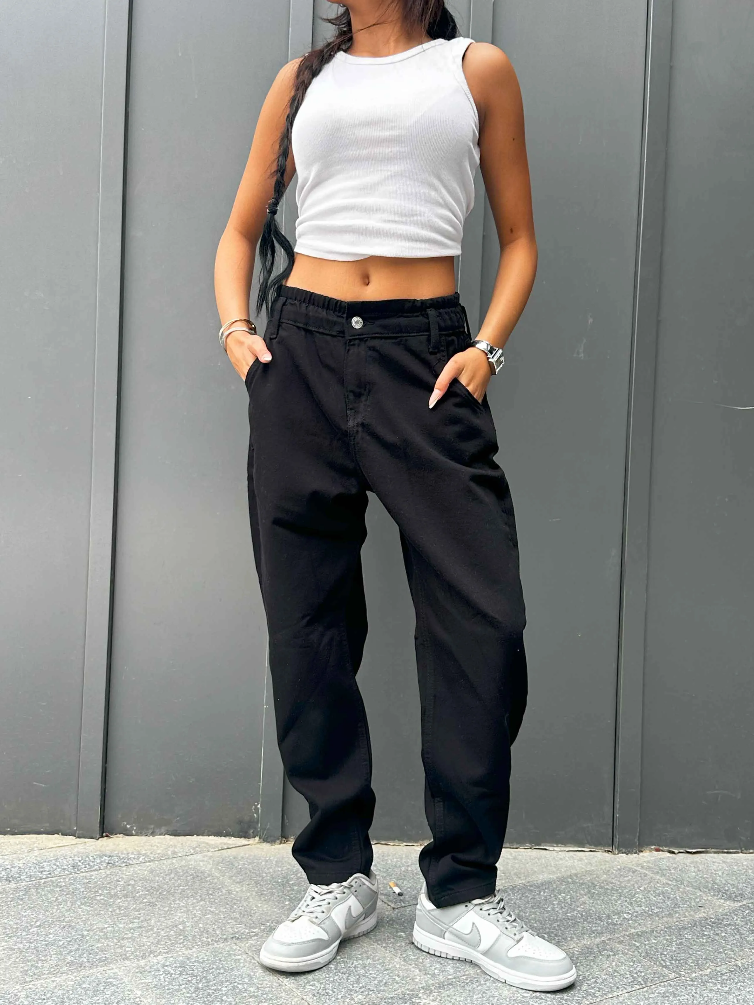 Black Paper Bag Boyfriend Jeans.