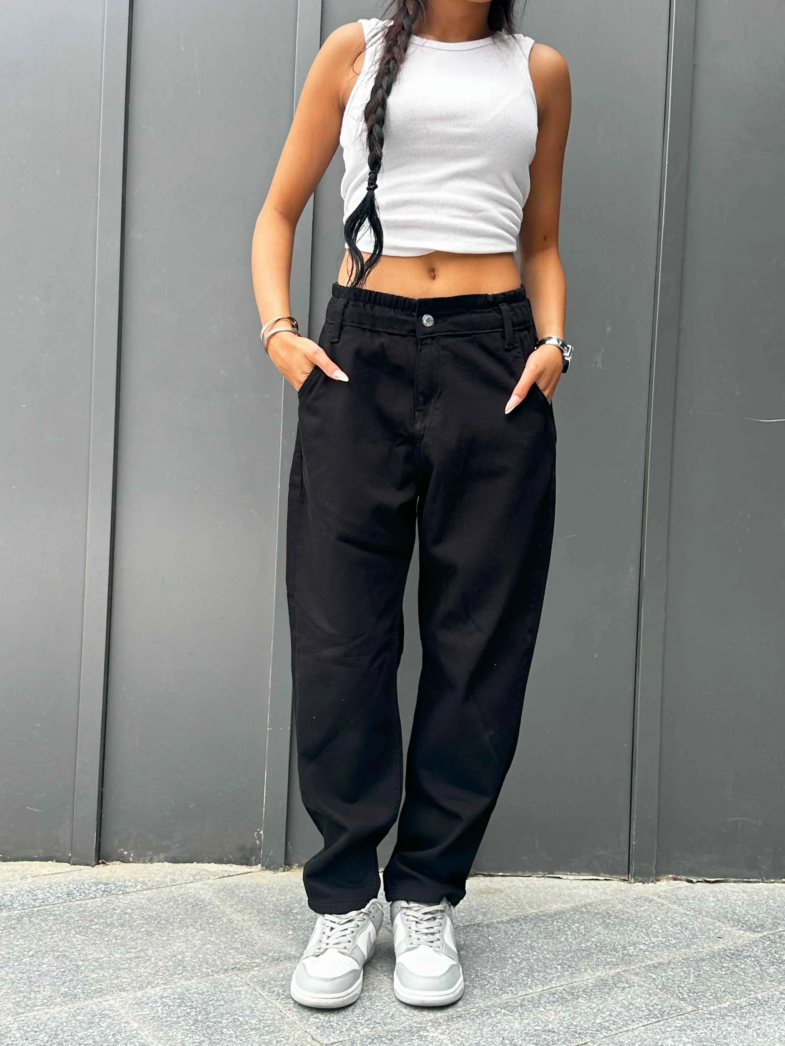 Black Paper Bag Boyfriend Jeans.