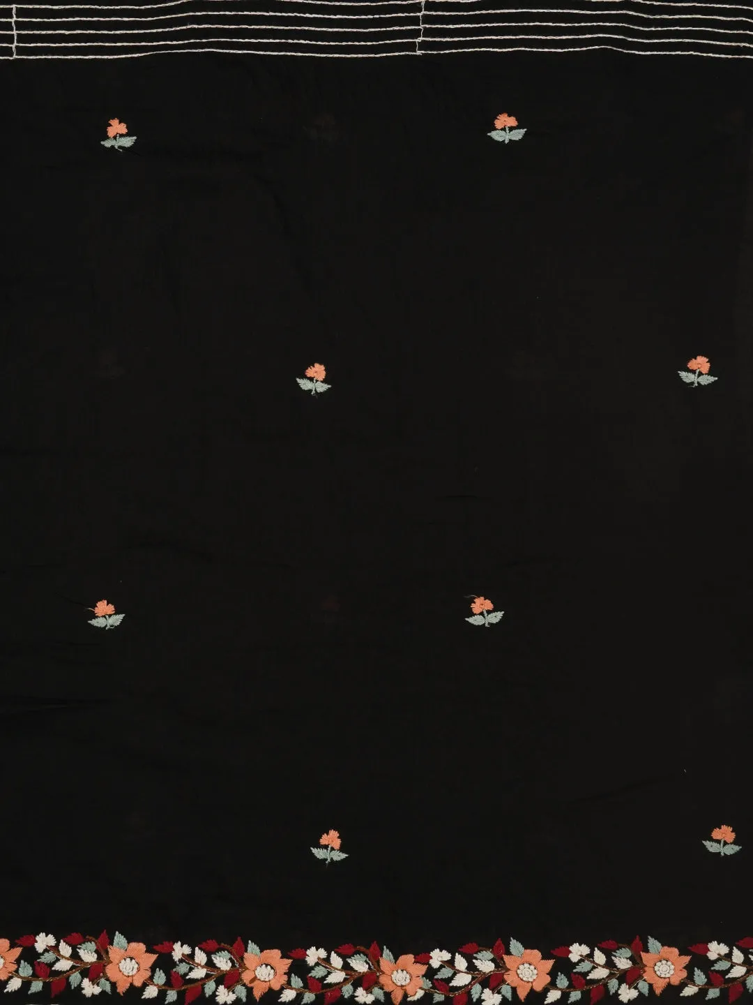 Black Pure Silk Lucknowi Embroidered Dress Material with Dupatta