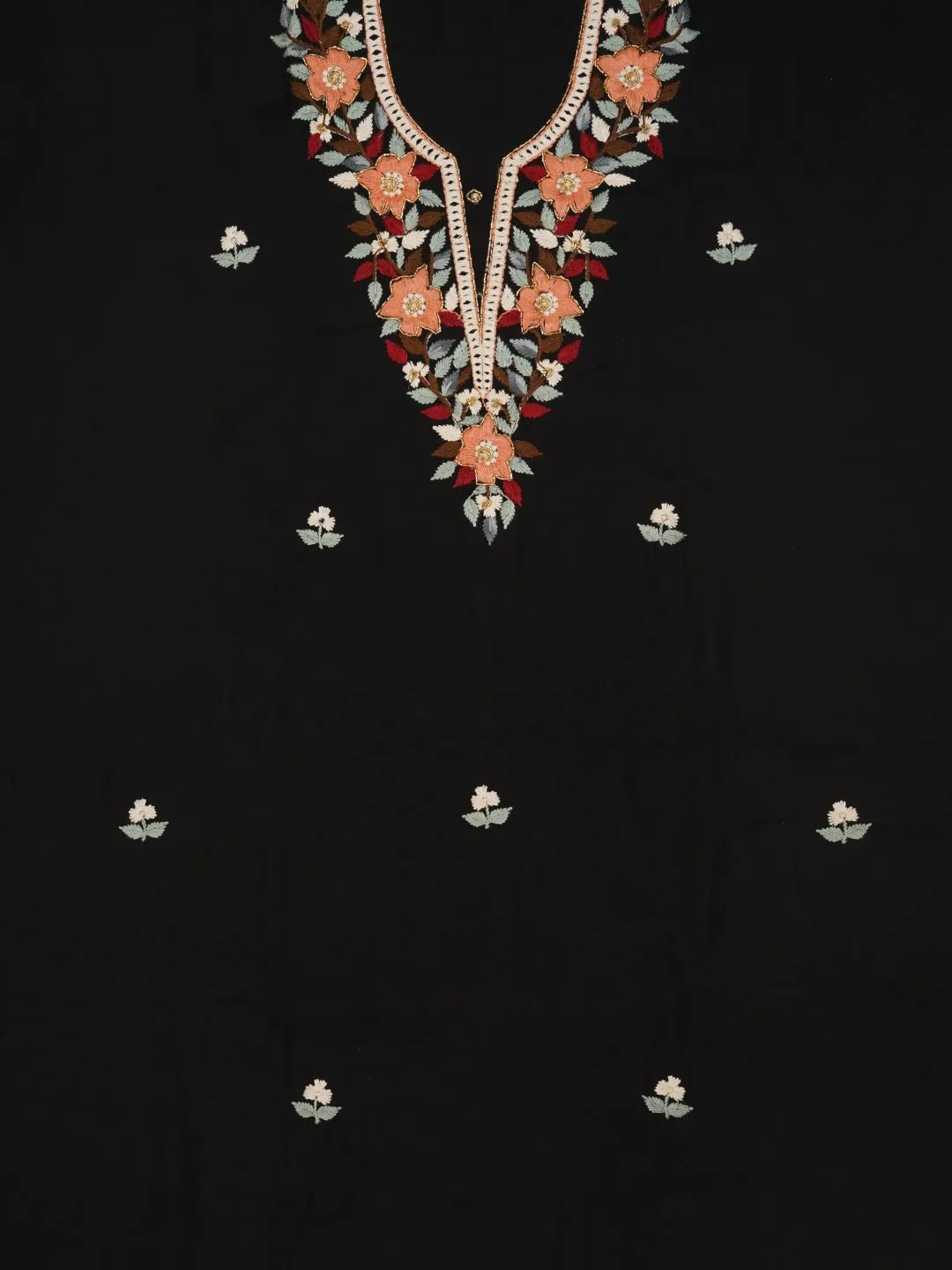 Black Pure Silk Lucknowi Embroidered Dress Material with Dupatta