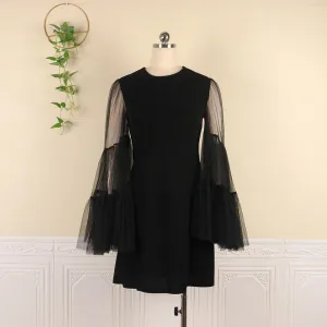 Black See Through Net Ruffled Mini Dresses