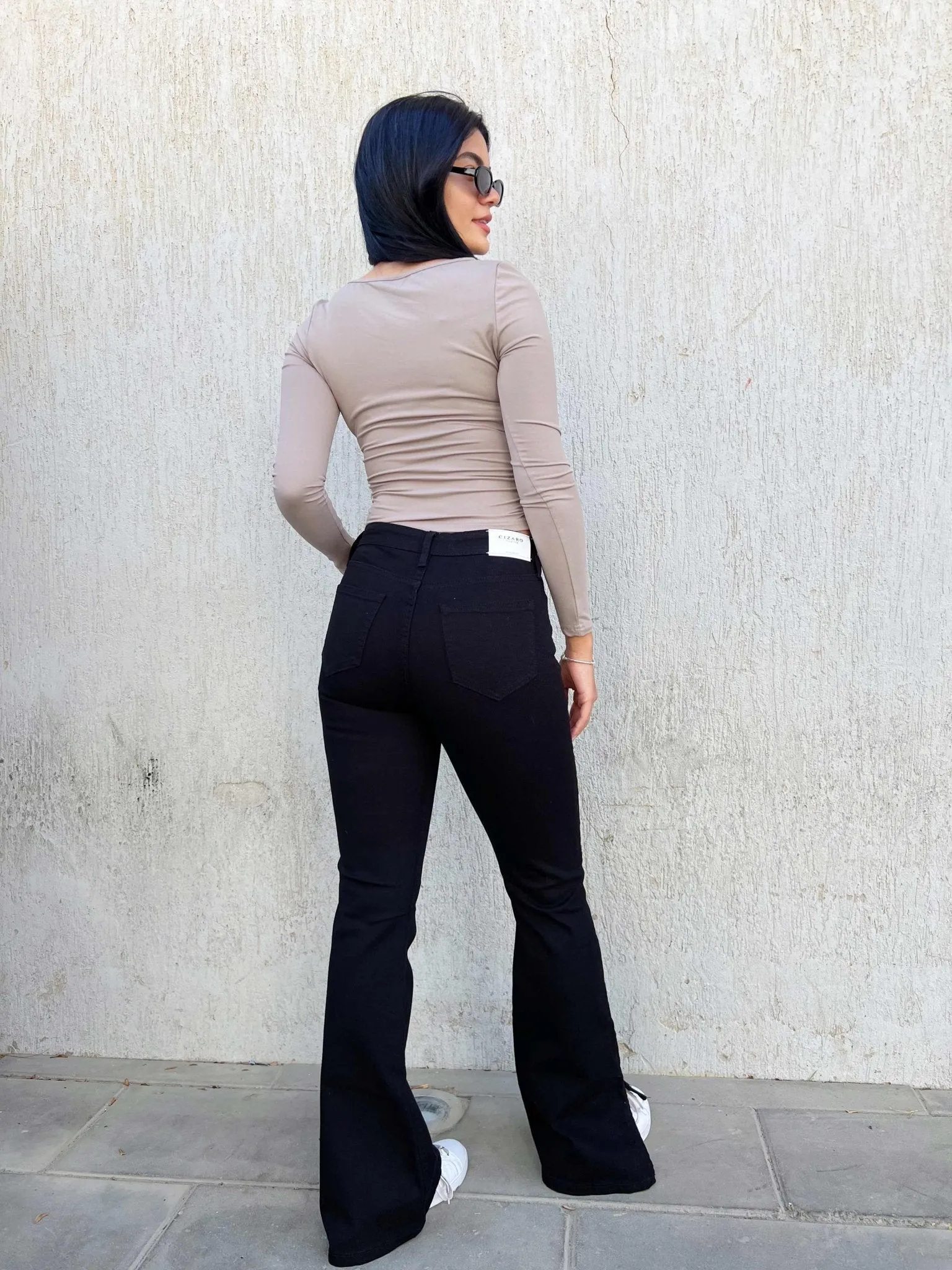 Black Split Hem Flare Jeans