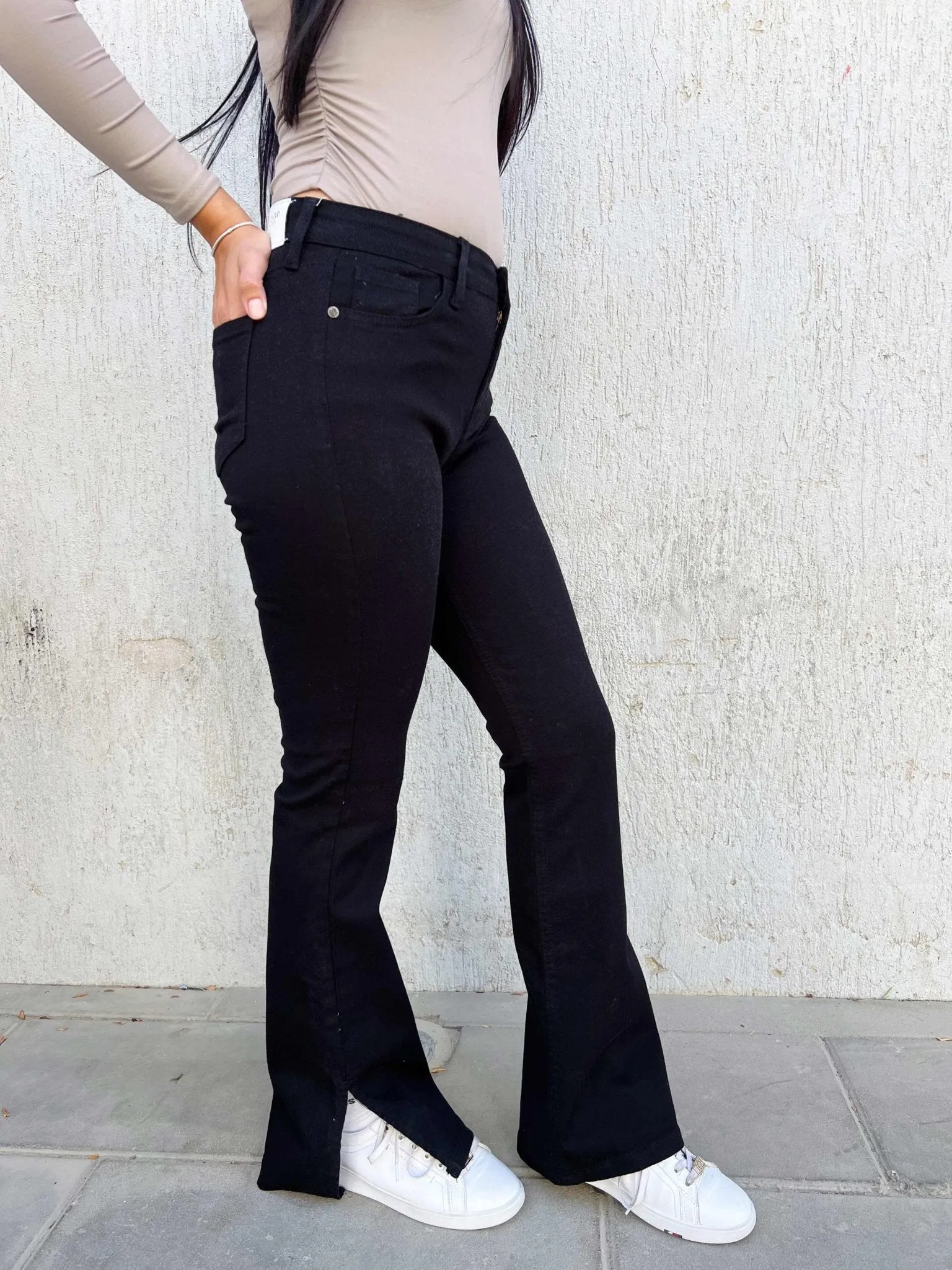 Black Split Hem Flare Jeans