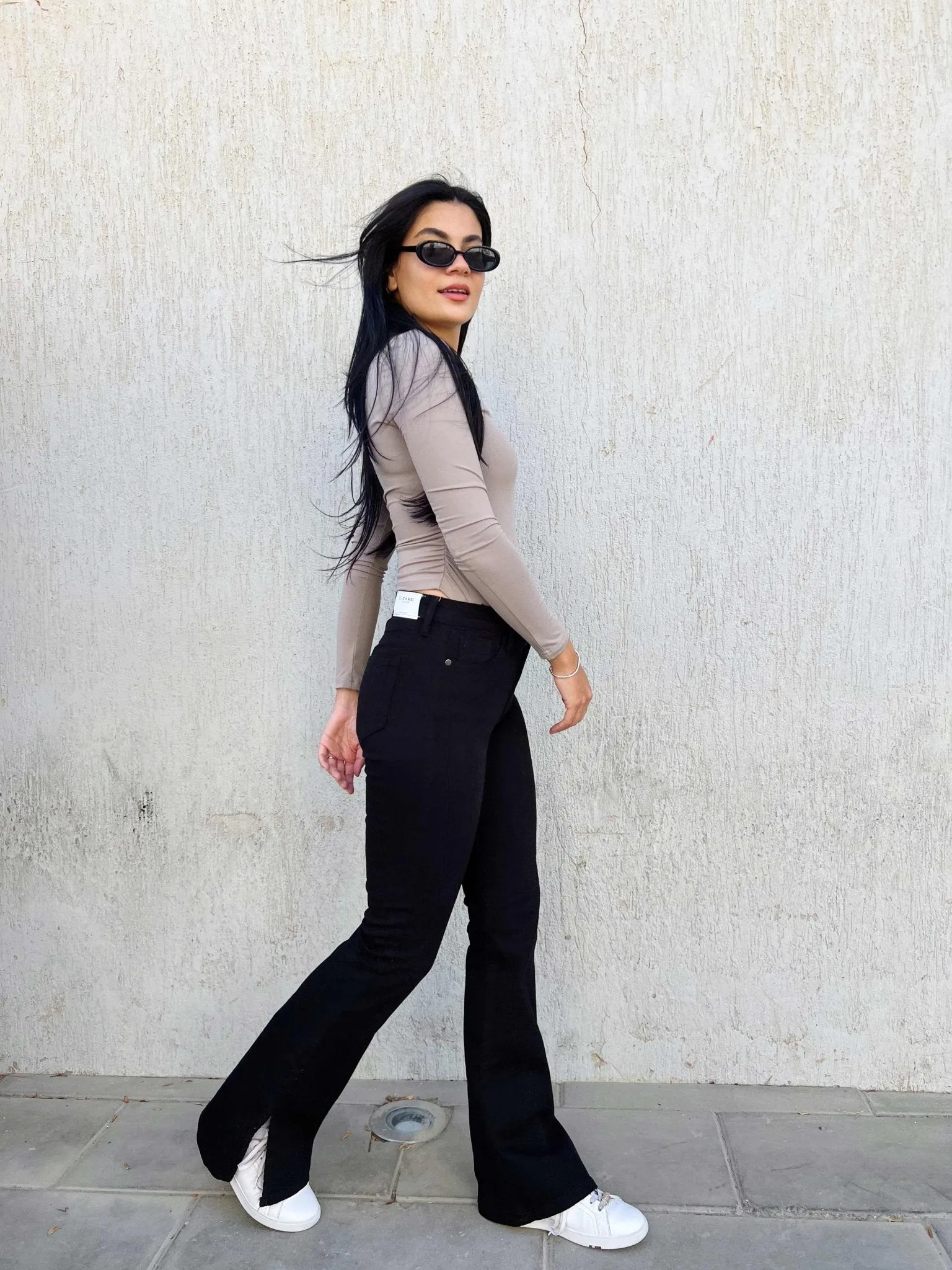 Black Split Hem Flare Jeans
