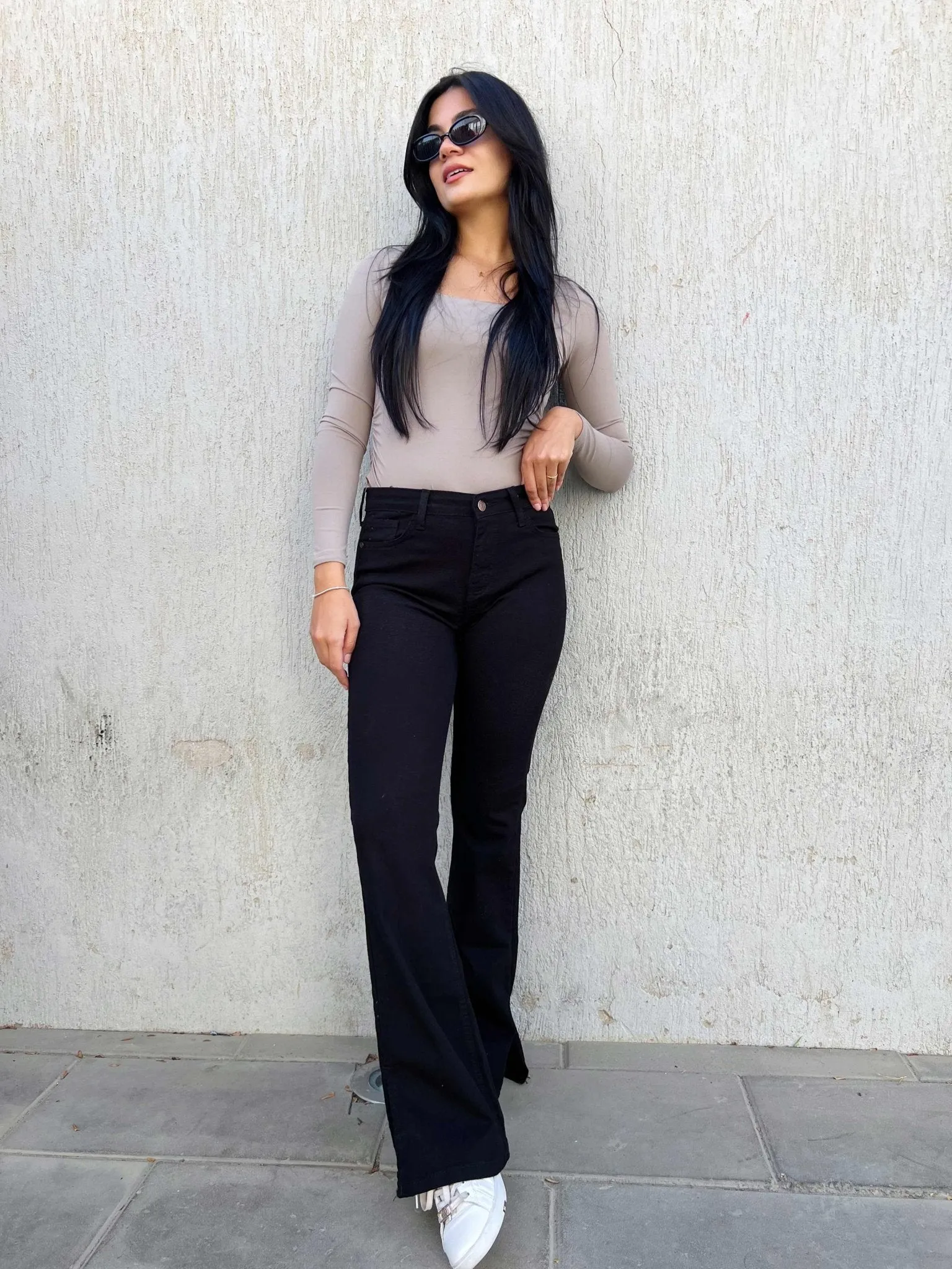 Black Split Hem Flare Jeans