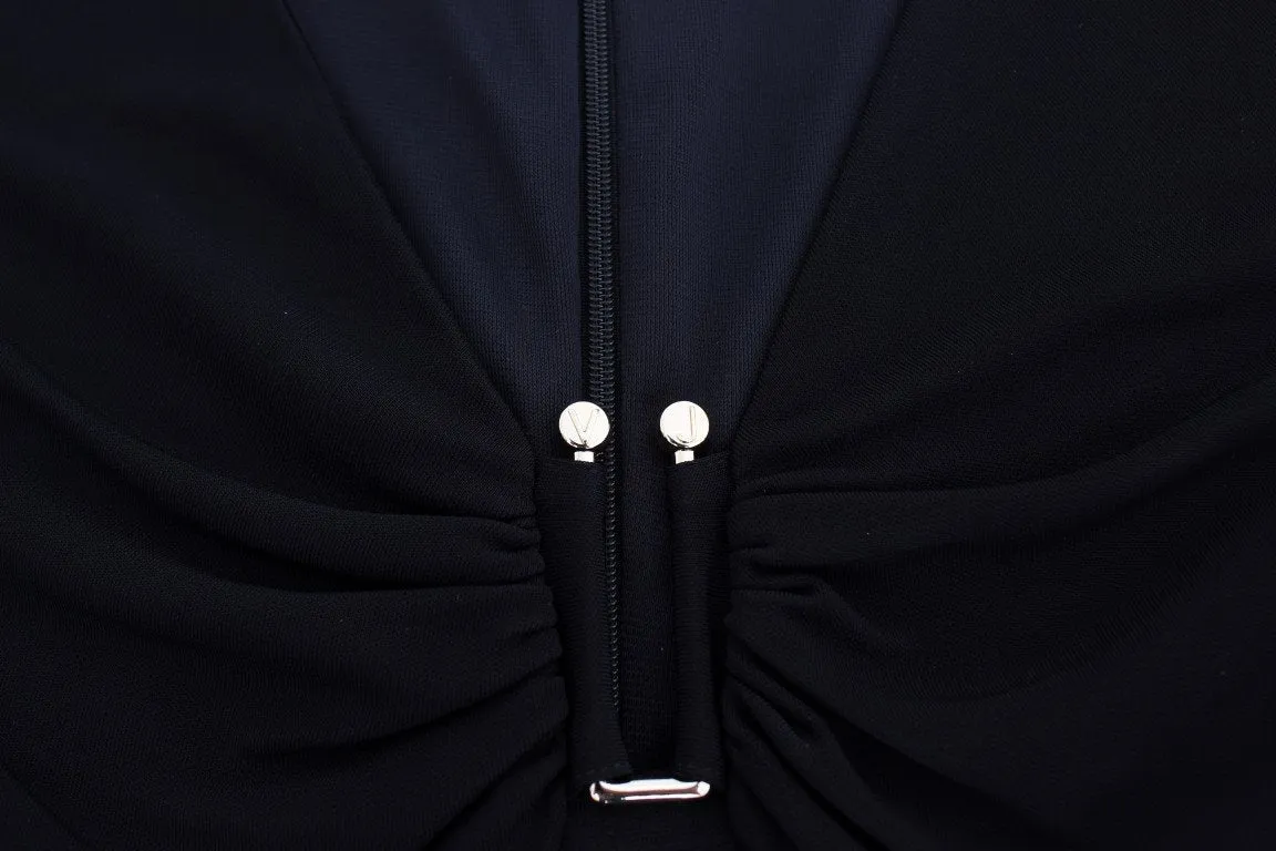 Black Stretch Sleeves Sheath Dress