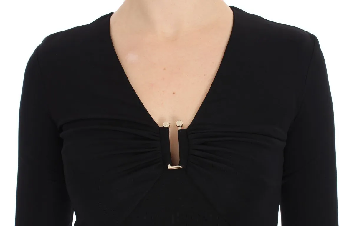 Black Stretch Sleeves Sheath Dress