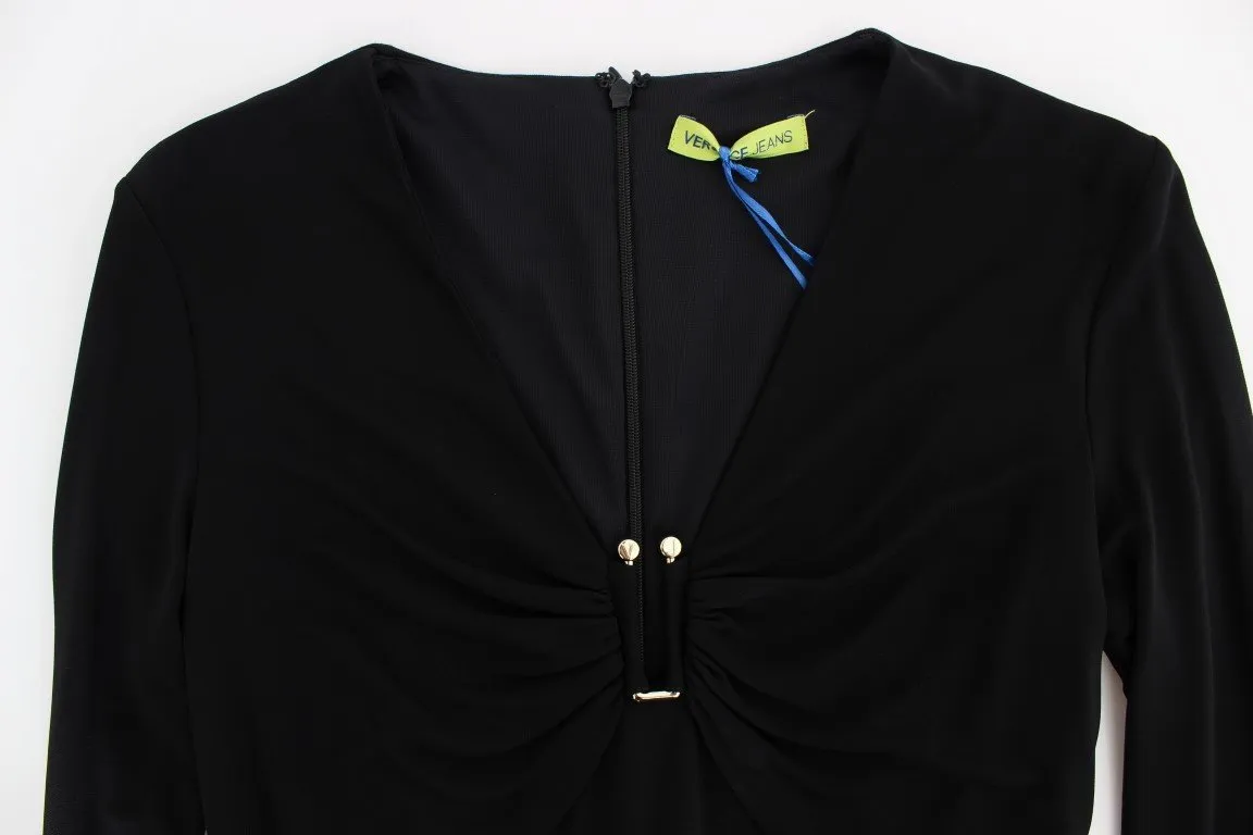 Black Stretch Sleeves Sheath Dress