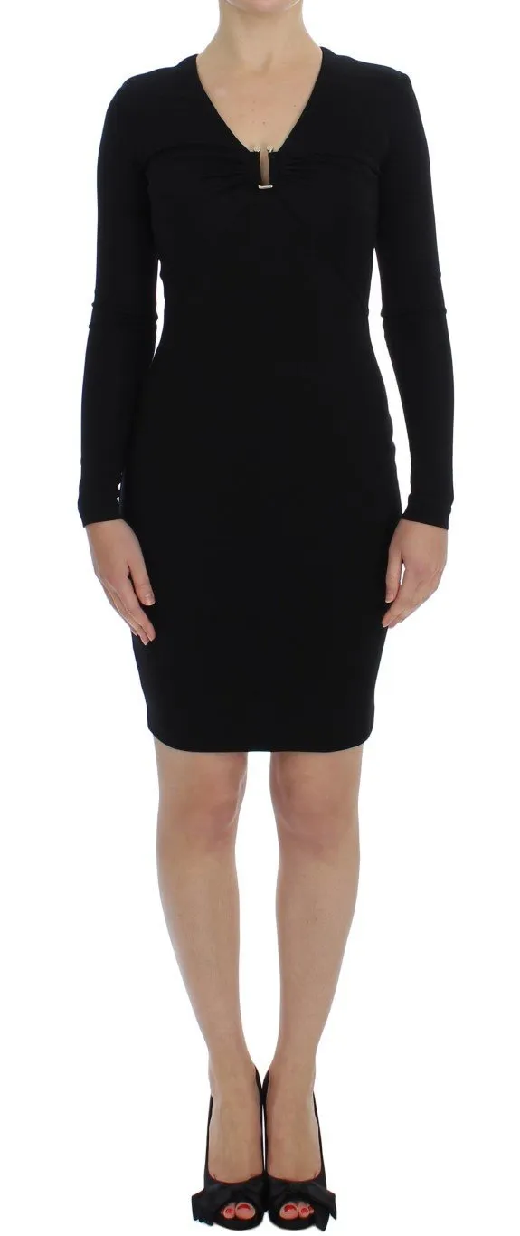 Black Stretch Sleeves Sheath Dress