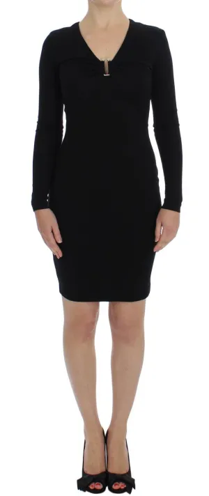 Black Stretch Sleeves Sheath Dress