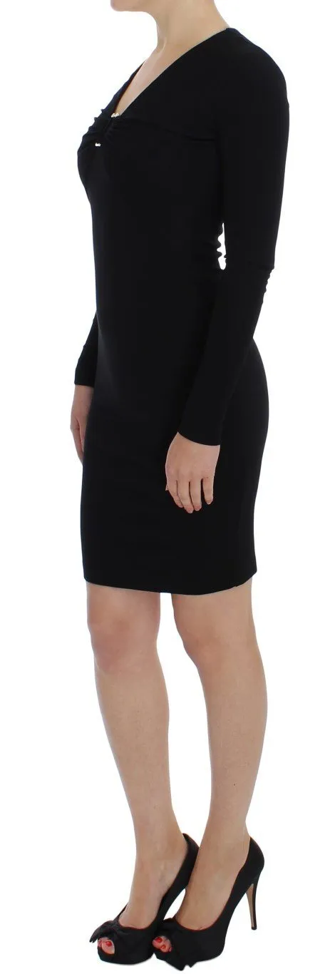 Black Stretch Sleeves Sheath Dress