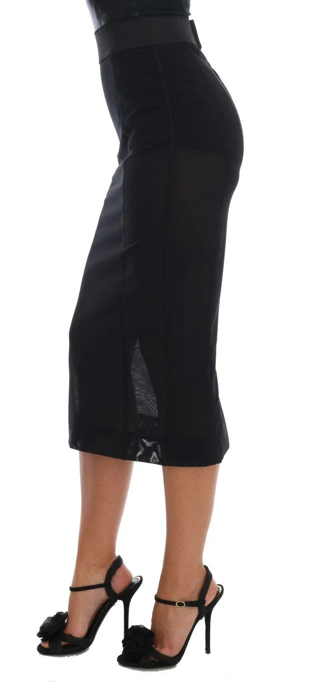 Black Stretch Straight Pencil Skirt