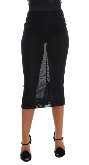 Black Stretch Straight Pencil Skirt
