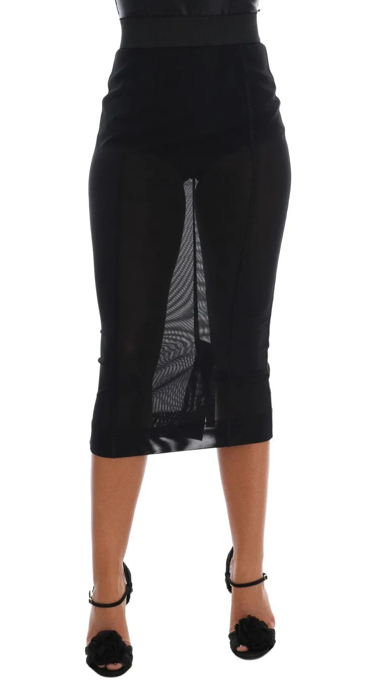 Black Stretch Straight Pencil Skirt