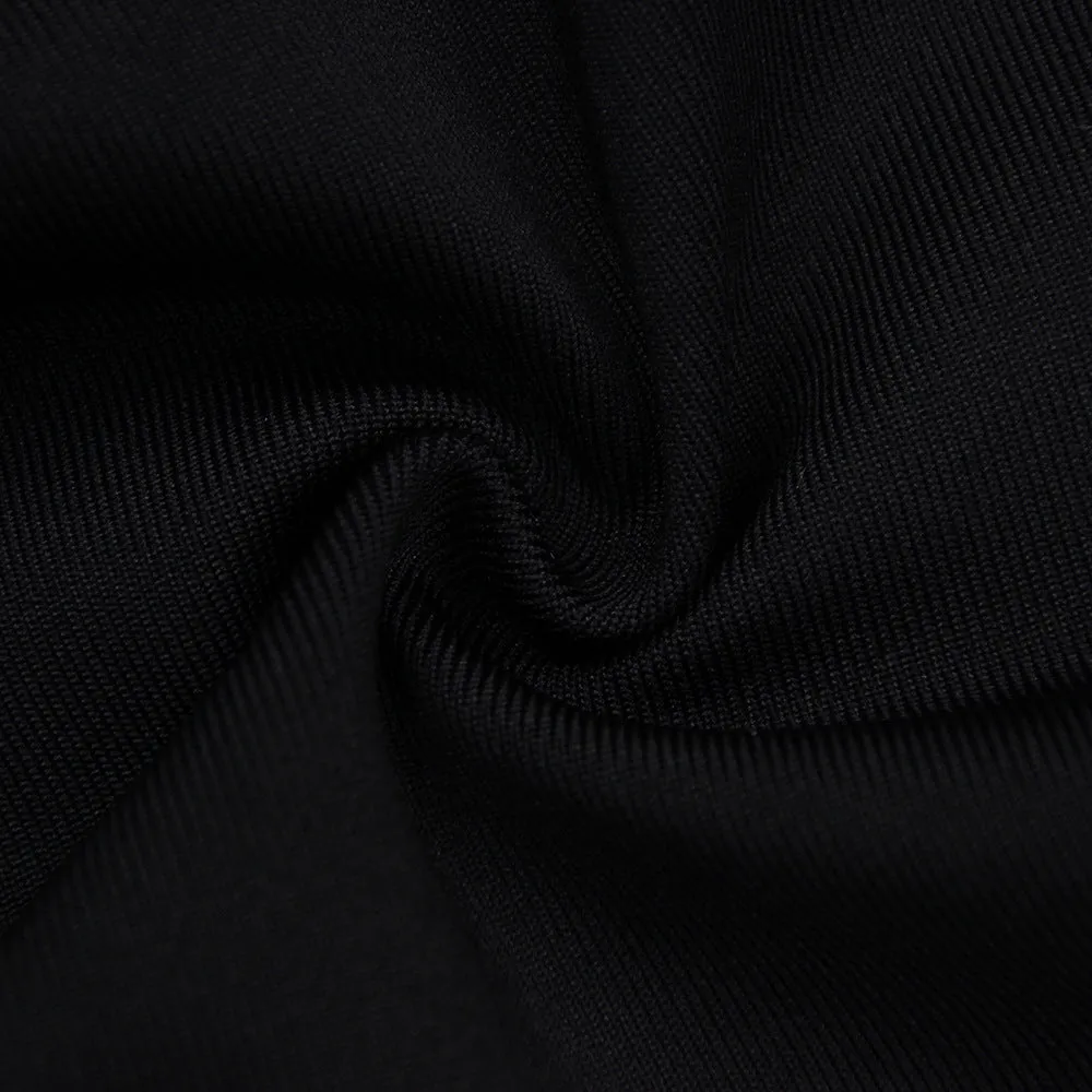 Black V Neck Ruffle Sleeveless Split Bandage Dress