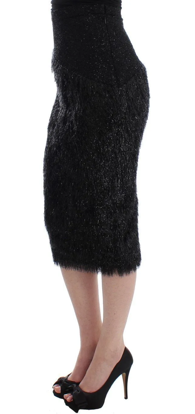 Black Viscose Wool Pencil Skirt