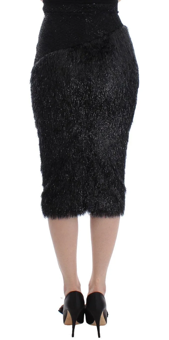 Black Viscose Wool Pencil Skirt