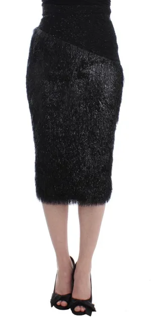 Black Viscose Wool Pencil Skirt
