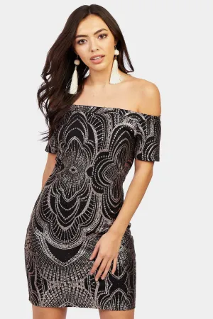 Black/Bronze Glitter Sexy Mini Dress