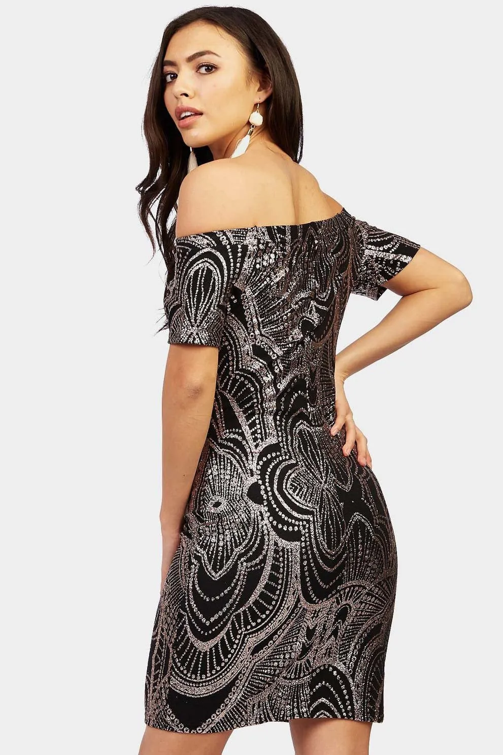 Black/Bronze Glitter Sexy Mini Dress