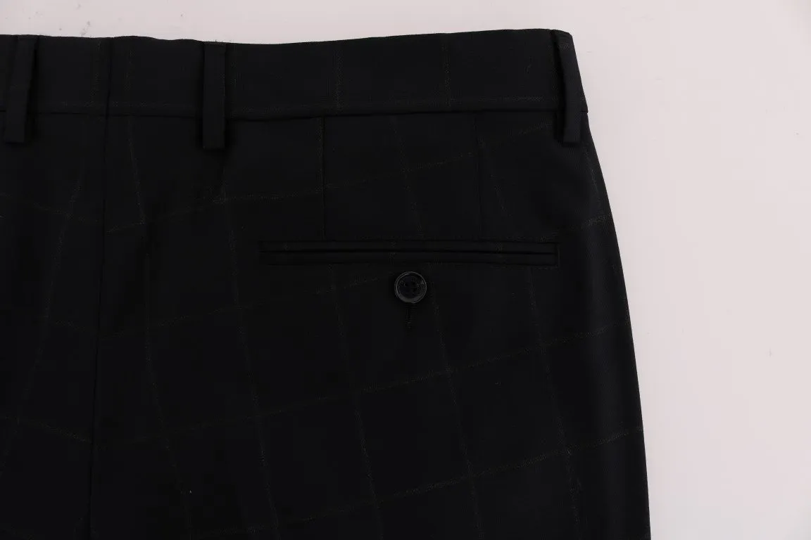 Blue Check Wool Stretch Pants