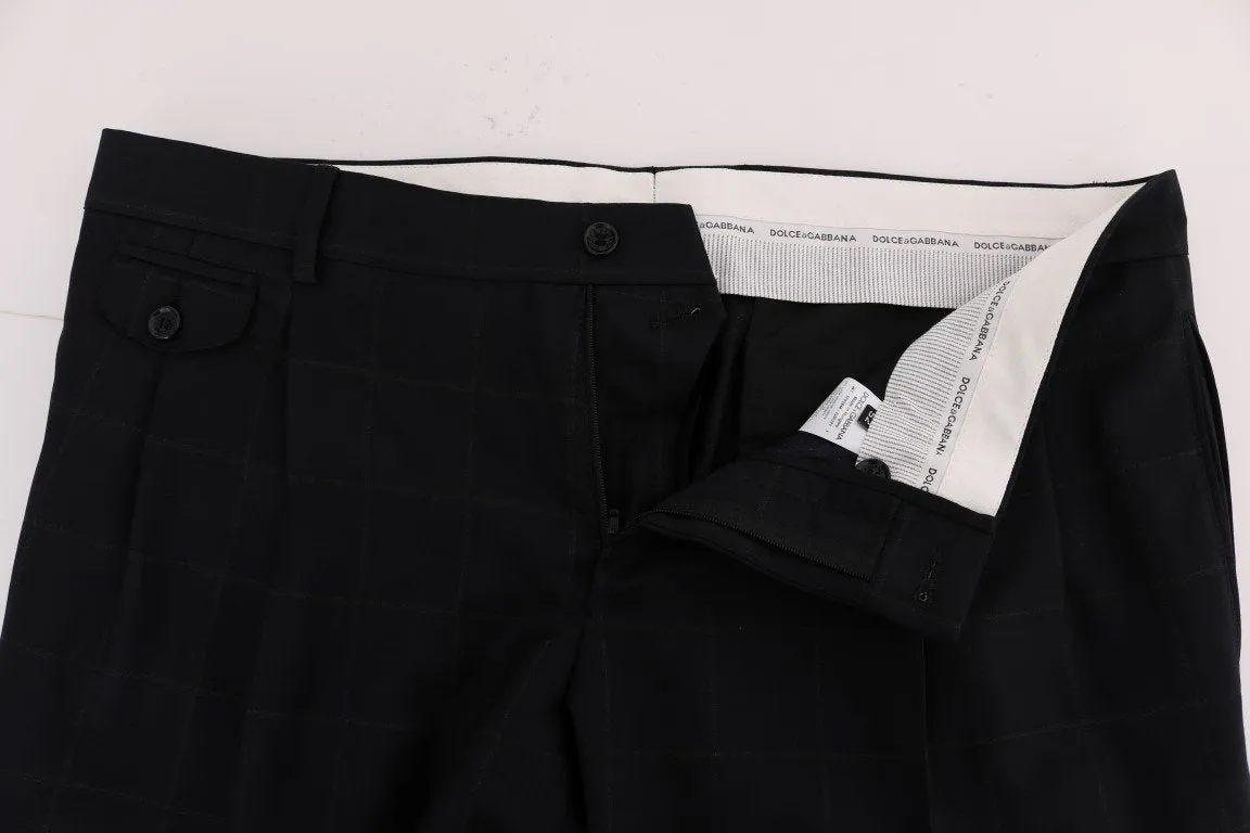 Blue Check Wool Stretch Pants