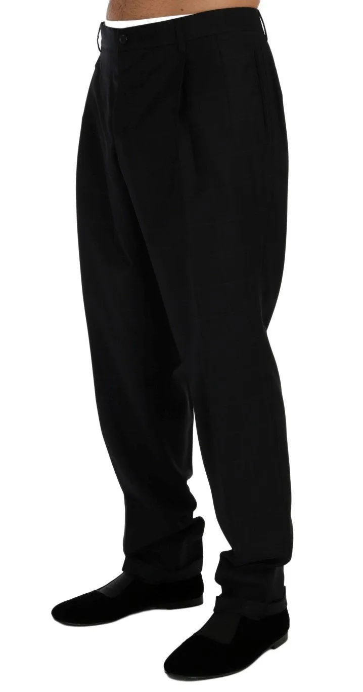 Blue Check Wool Stretch Pants