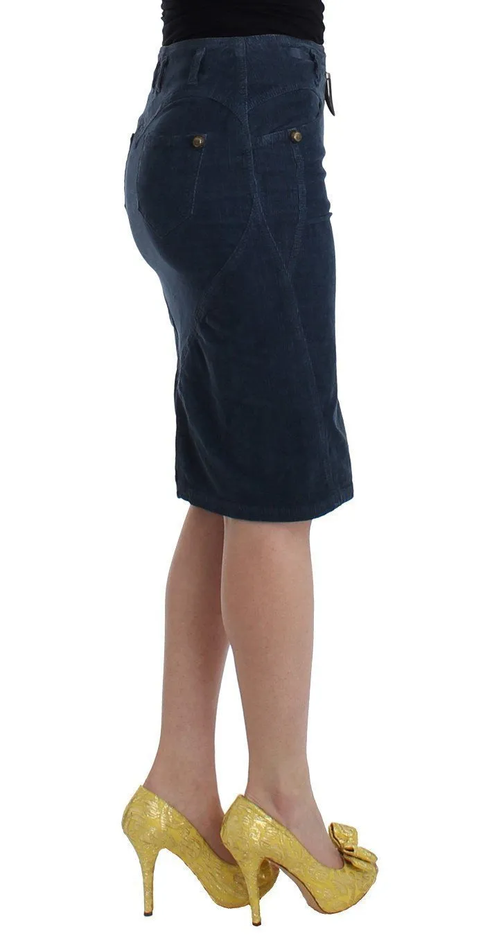 Blue corduroy pencil skirt