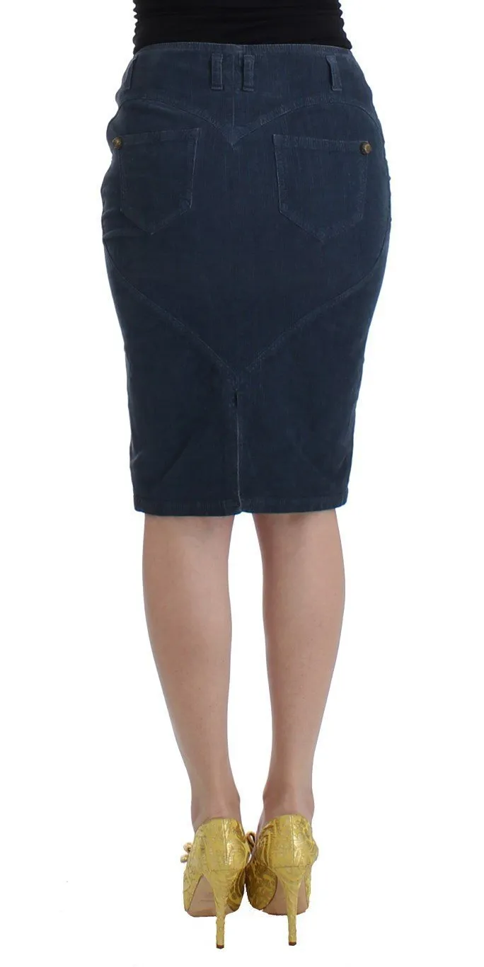 Blue corduroy pencil skirt