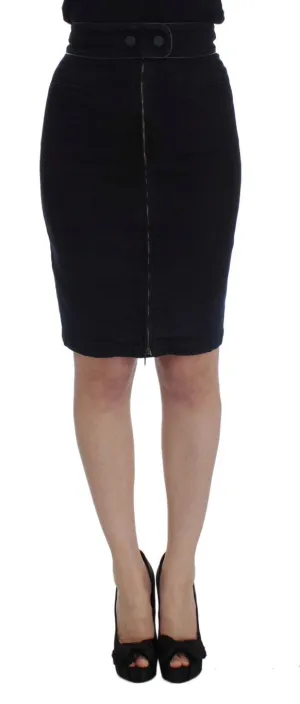 Blue Cotton Denim Pencil Skirt