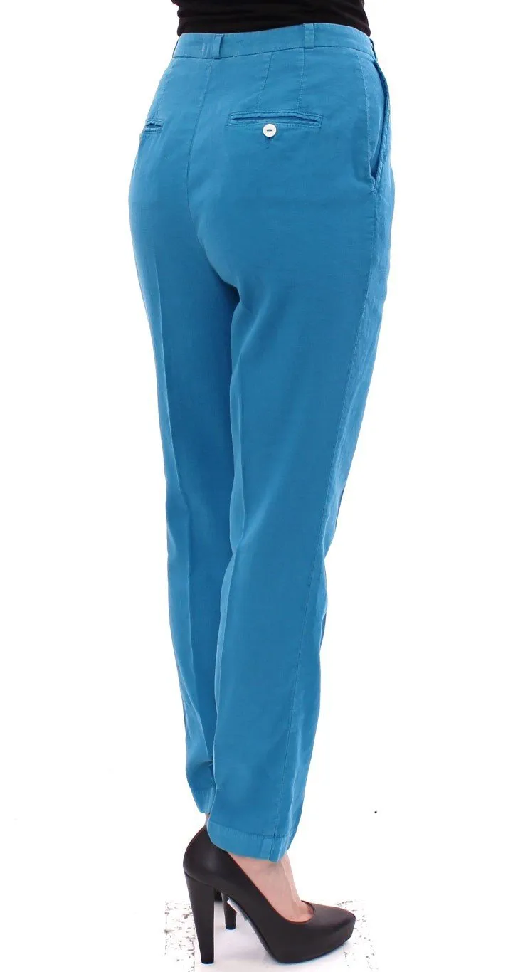 Blue Cotton Logo Thin Casual Pants