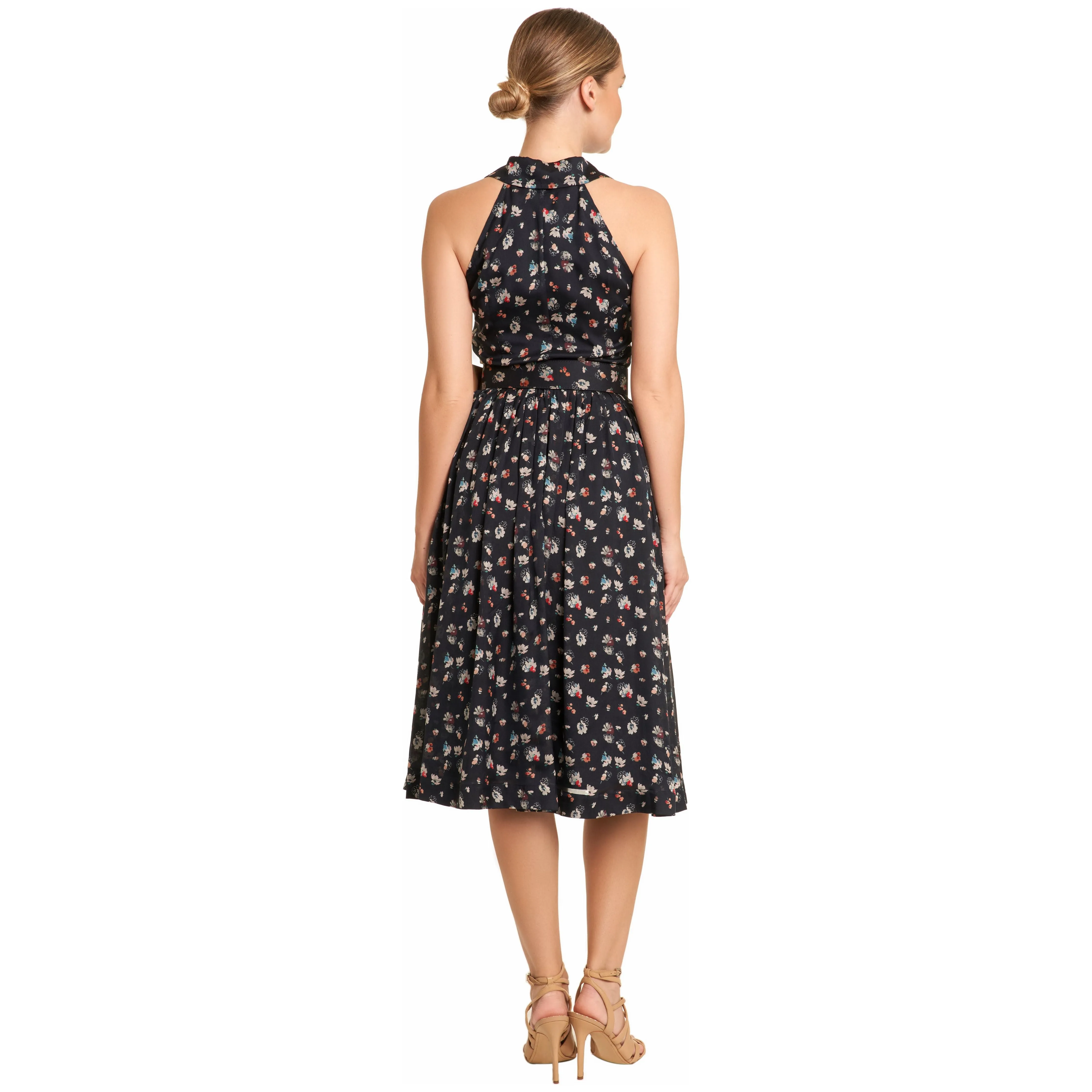 Blue Floral belted Silk Dress