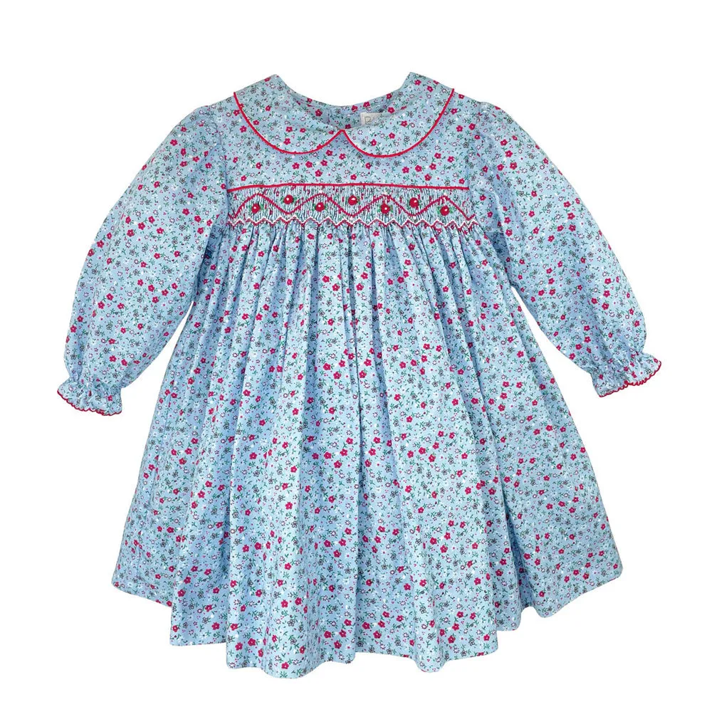 Blue Floral Smocked Dress