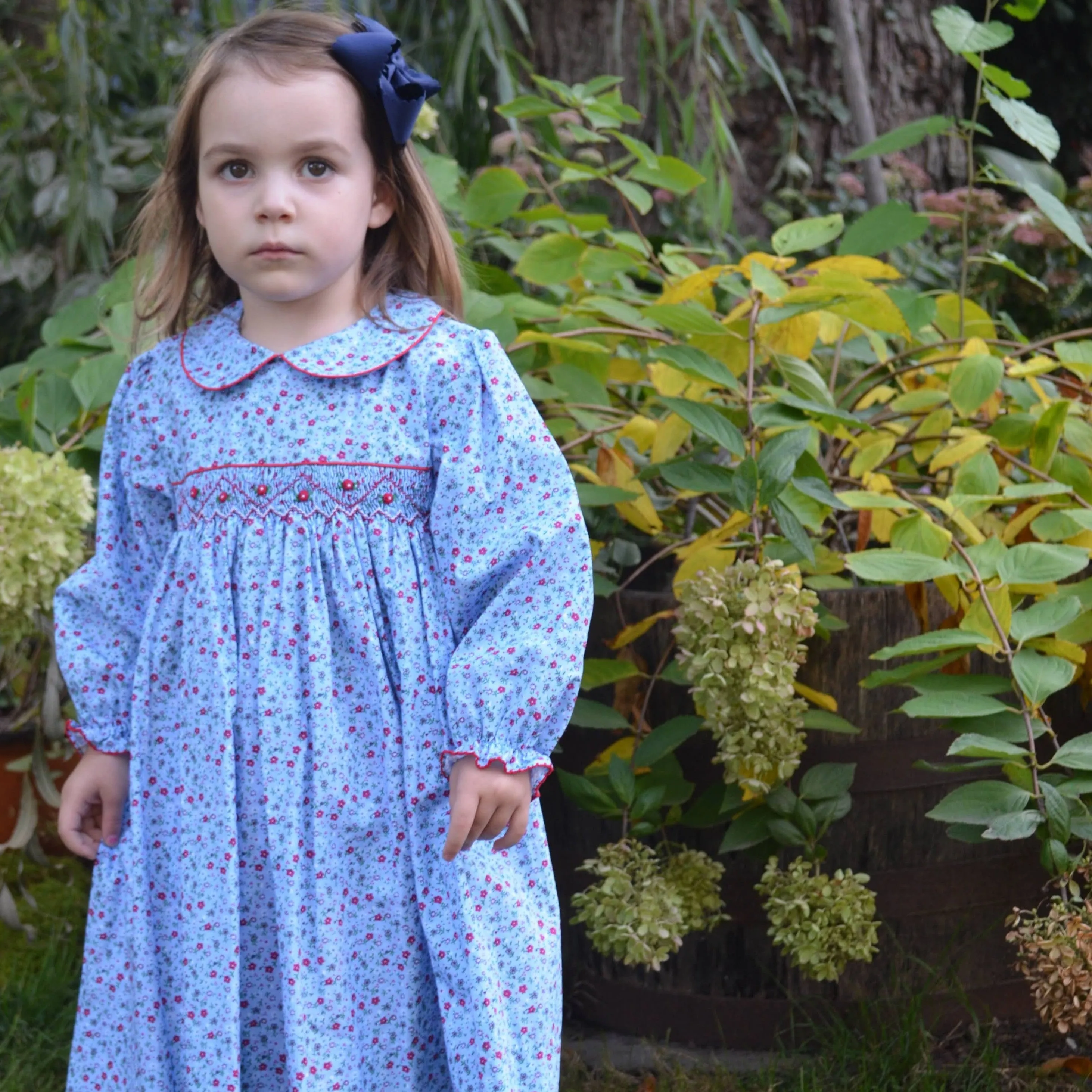 Blue Floral Smocked Dress