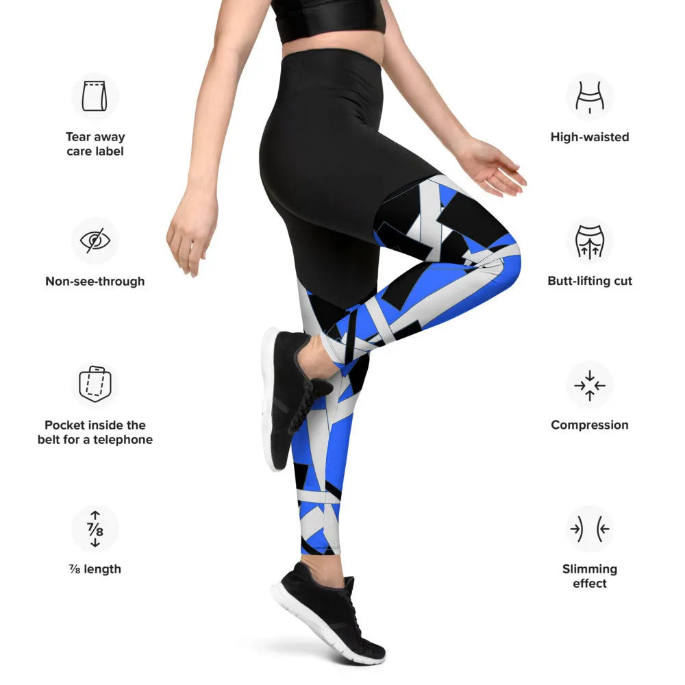 Blue Geometric Sports Leggings