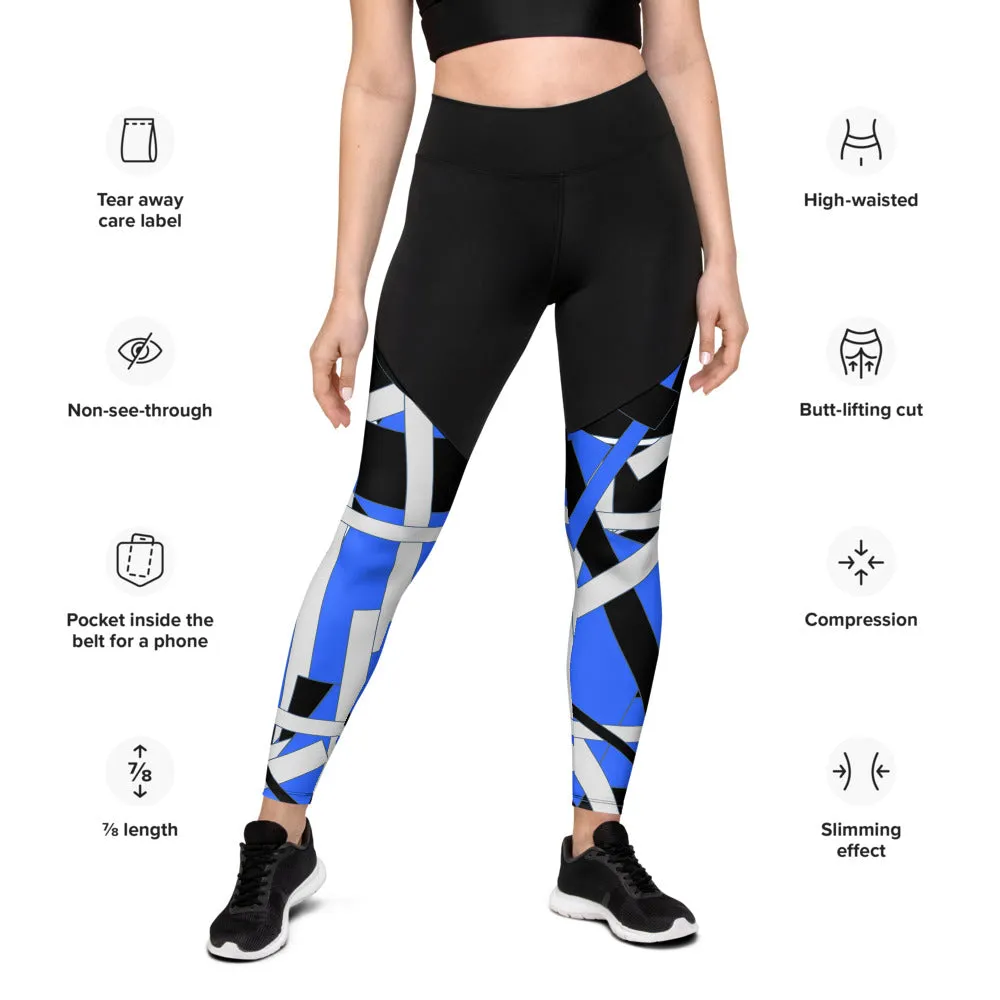 Blue Geometric Sports Leggings