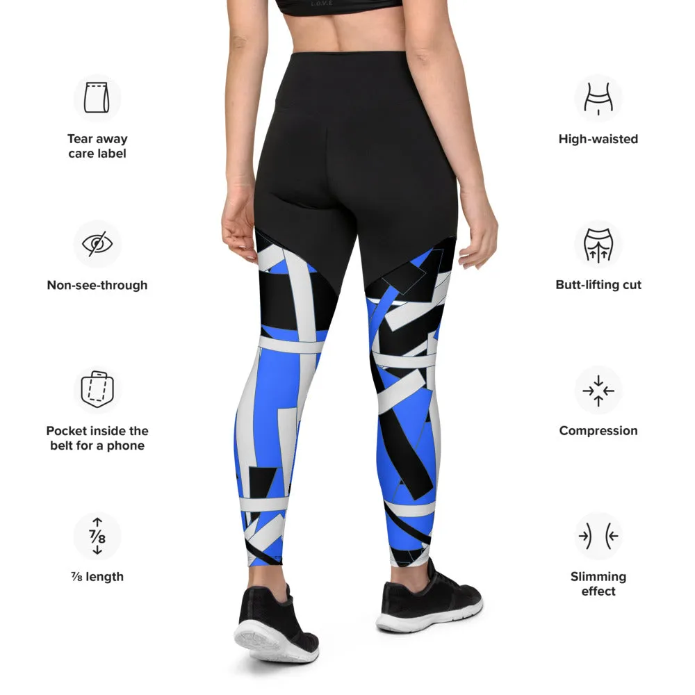 Blue Geometric Sports Leggings