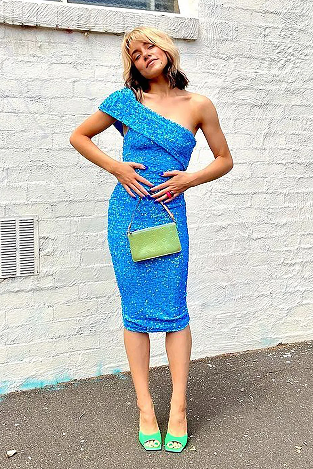 Blue One Shoulder Backless Sequin Midi Dress