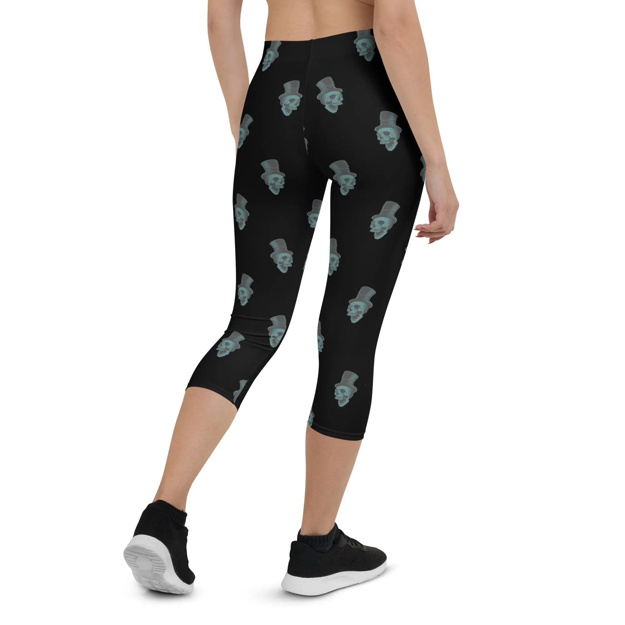 Blue Skull Mid-waist Capri Leggings