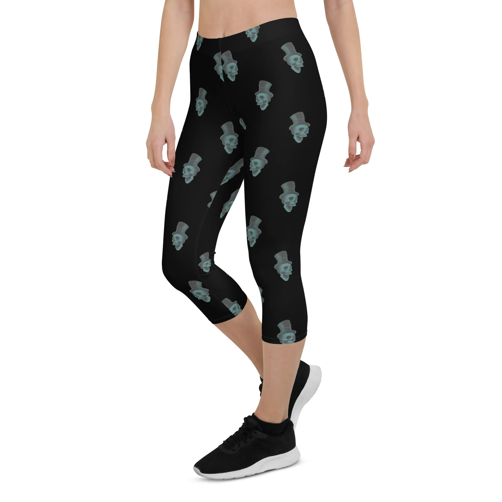 Blue Skull Mid-waist Capri Leggings