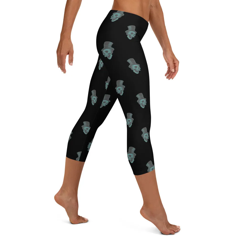 Blue Skull Mid-waist Capri Leggings