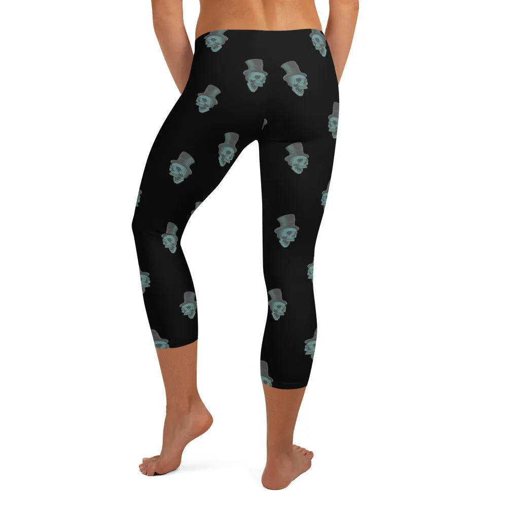 Blue Skull Mid-waist Capri Leggings