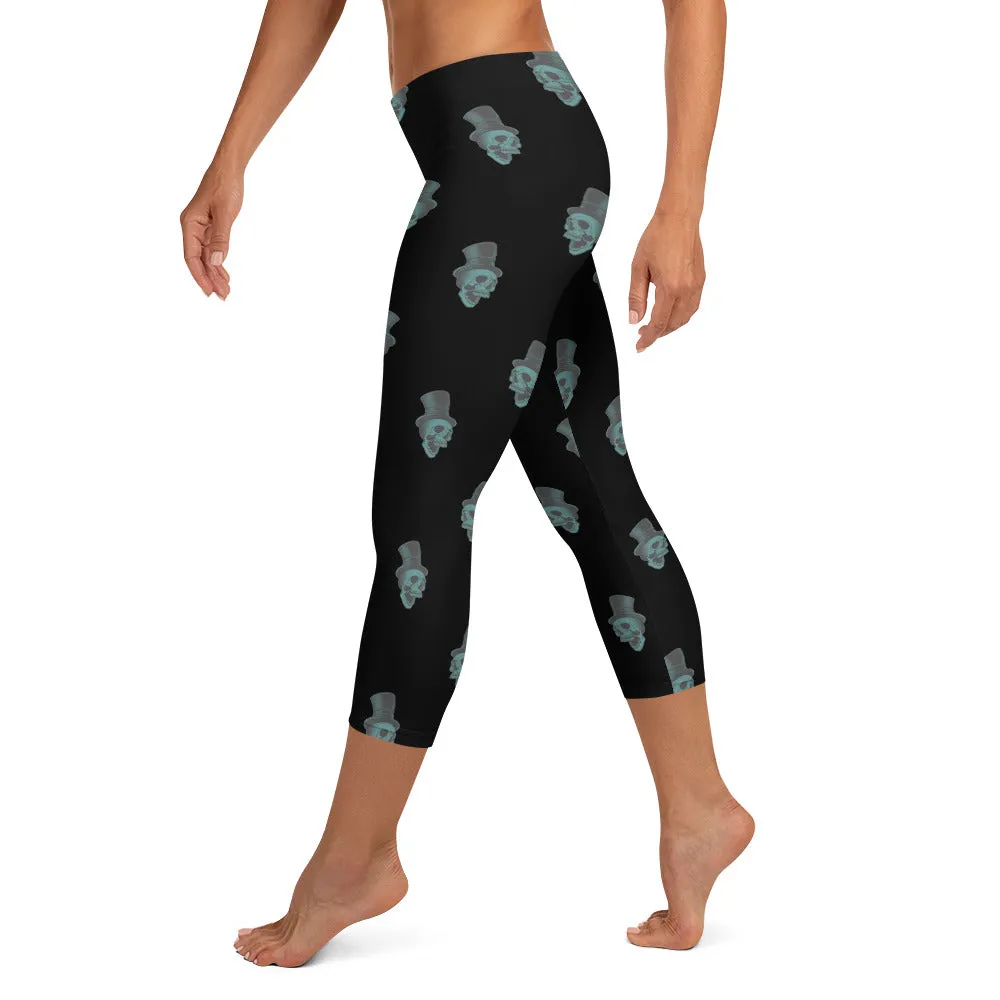 Blue Skull Mid-waist Capri Leggings