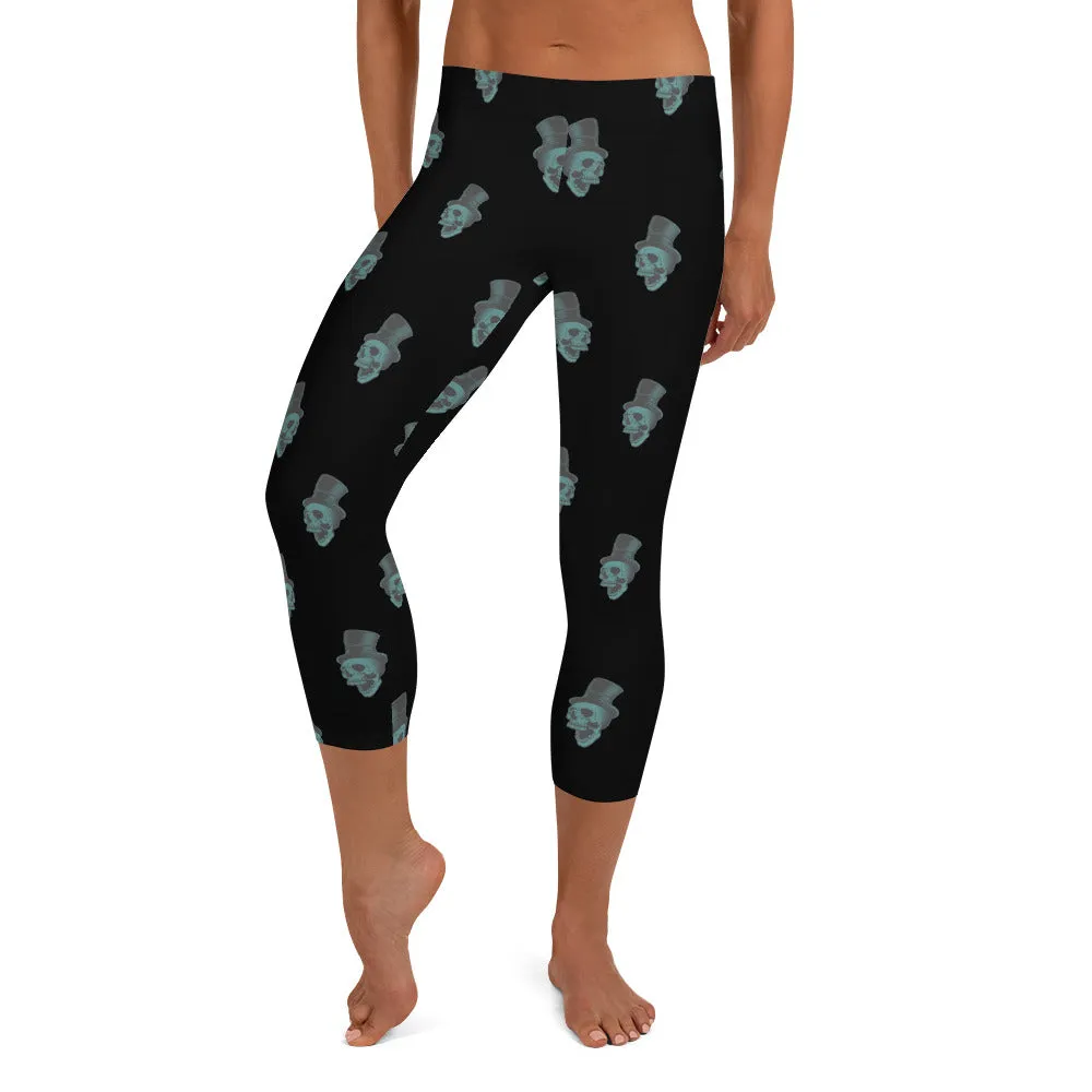 Blue Skull Mid-waist Capri Leggings