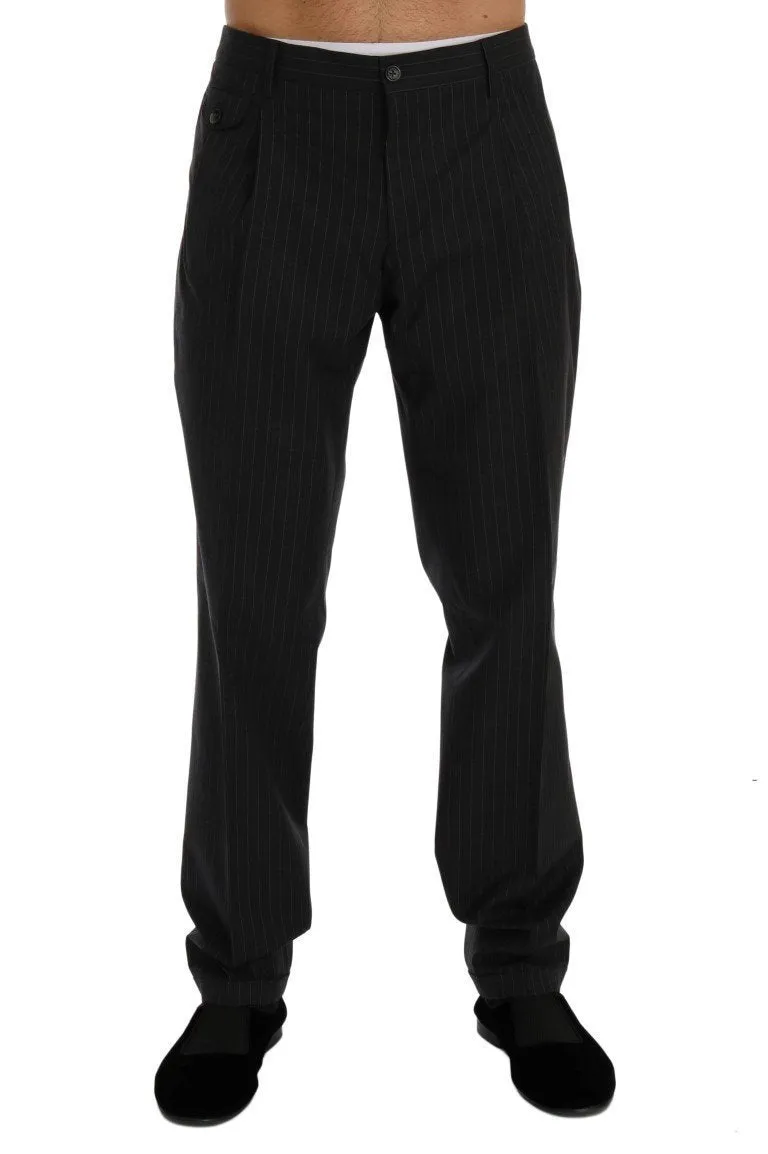 Blue Striped Cotton Formal Pants