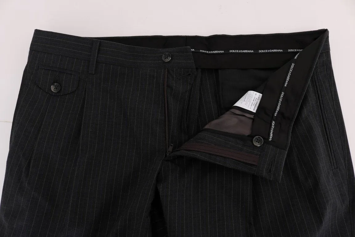 Blue Striped Cotton Formal Pants