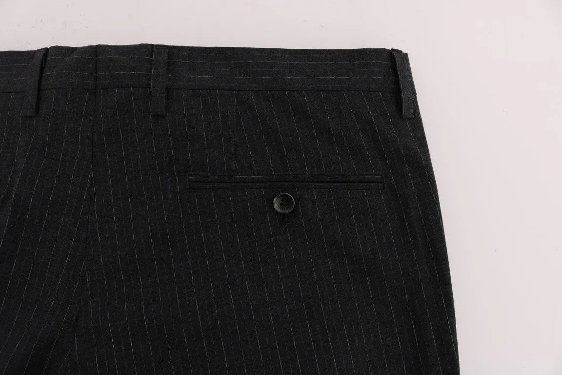 Blue Striped Cotton Formal Pants
